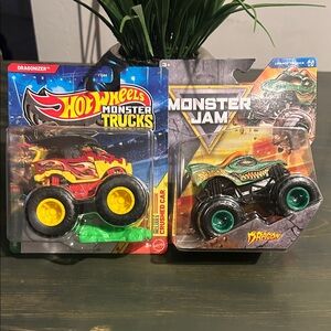 Set of 2 HOT WHEELS Monster Trucks Dragonizer & MONSTER JAM Dragon.